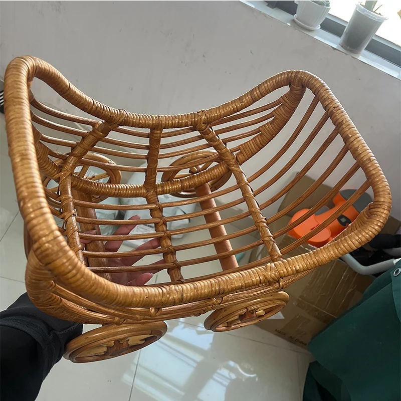 Vintage Baby Rattan Cart Newborn Photography Furniture Hand-woven Baby Stroller Photo Posing Chair Studio Photoshoot Accessories