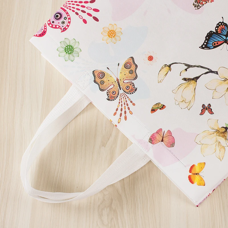 Butterfly Printing Folding Takeaway Bag Non-woven Fabric Film Coated Reusable Shopping Bag Travel Grocery Folding Bags