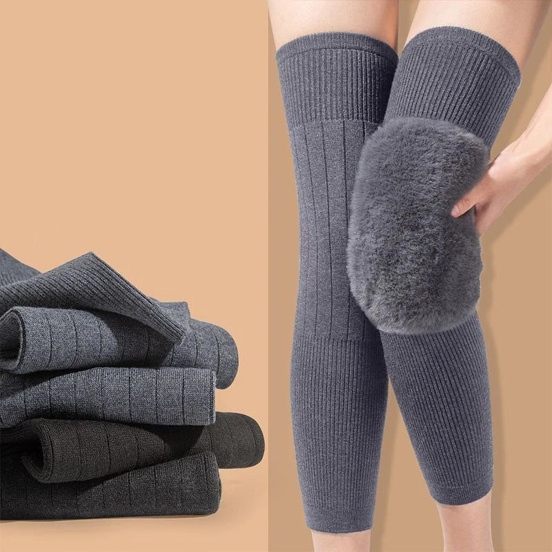 1 Par de Joelheiras Térmicas Grossas de Caxemira e Pele de Coelho para Idosos, Proteção Contra Frio e Artrite, para o Inverno