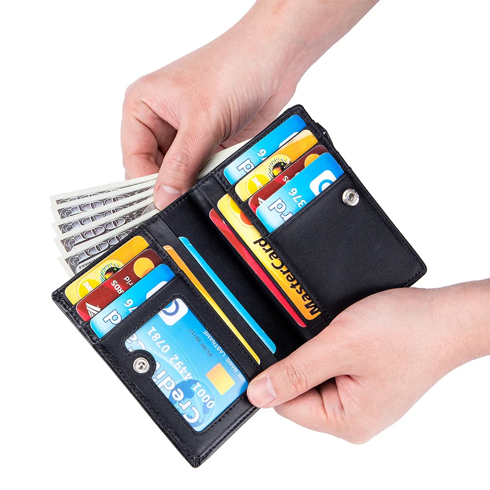 Cross Border Men’s Money Clip with Antimagnetic Lining Fabrics, Genuine Leather Short Wallet Multifunctional Wallet for Man