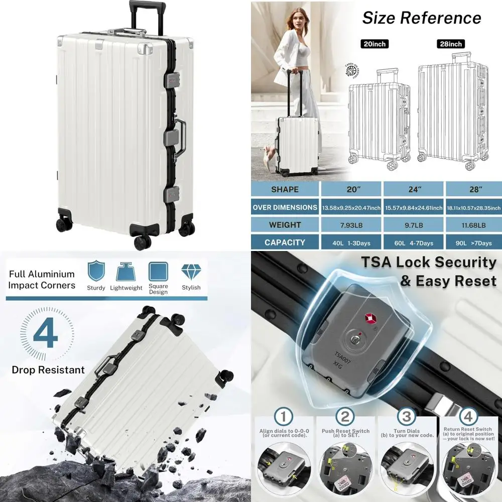 

Aluminum Frame 28 Inch Luggage TSA Lock Spinner Wheels Hard Shell Lightweight PC+ Suitcase for Checked Travel