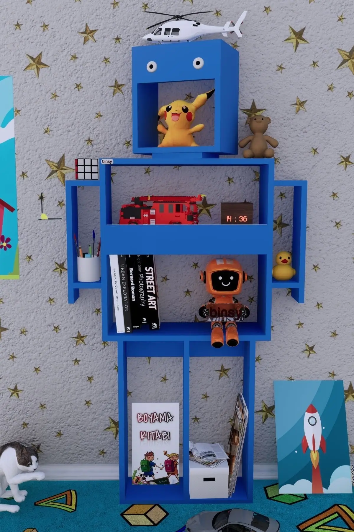 Robokit Blue Robot Bookshelf child robot modern bookcase