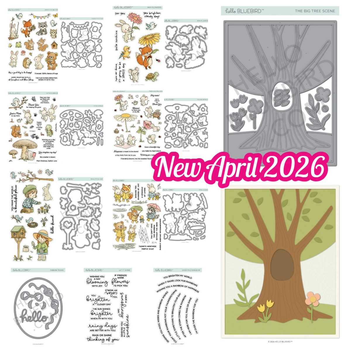 

Hello Bluebird the Big Tree Scene May Flowers April Showers Stamp Metal Cutting Dies for DIY Handmade Scrapbook Diary 2026 New