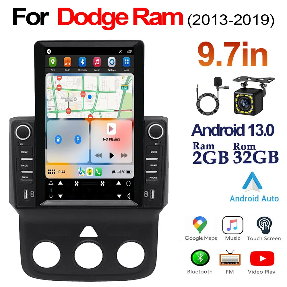 Android 14 DSP Car Stereo Radio with GPS 12LED Backup Light Built-in CarPlay Mirrorlink WiFi Head Unit for Dodge Ram 2013-2019