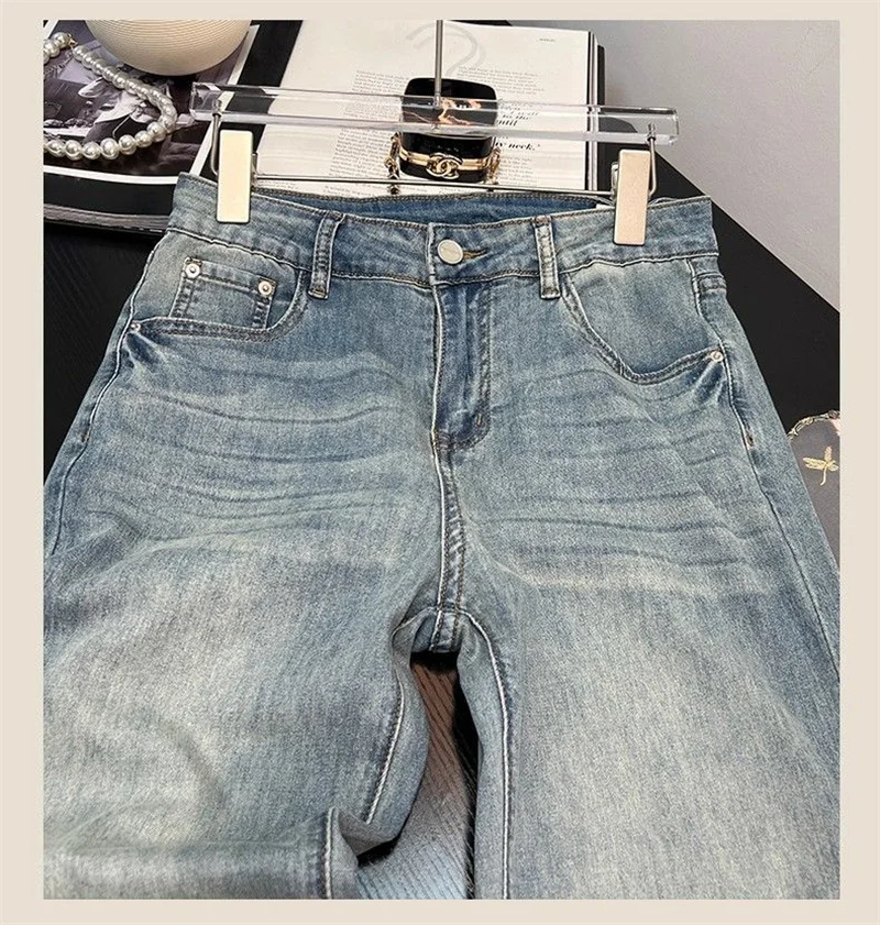 Casual Age Reducing Embroidered Wide Leg Jeans for Women 2025 Summer New Style High Waist, Slim and Versatile Straight Pants