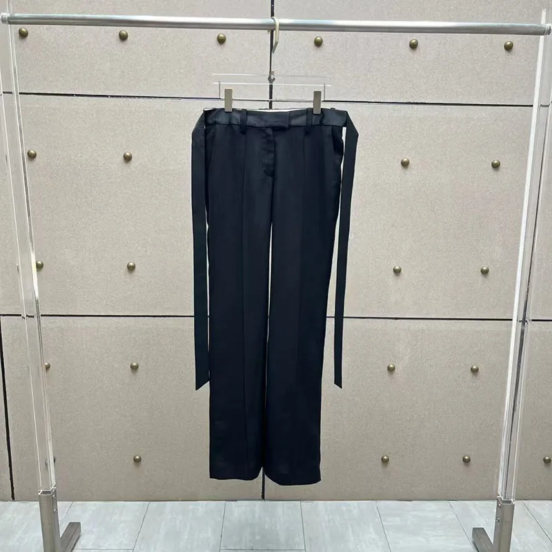 

Женские струящиеся брюки, повседневные и универсальные черные прямые брюки, высококачественные льняные брюки с широкими штанинами, 2026, Новинка, Y2K