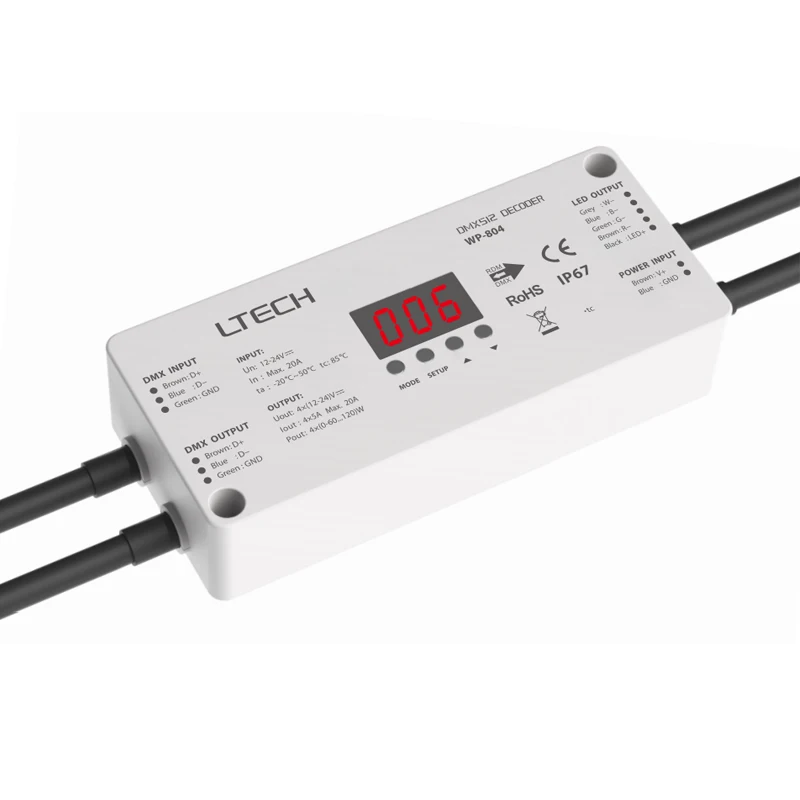 Imagem -02 - Ltech-decodificador cv à Prova Dágua Dmx Rdm Canais dc 1224v Wp804 5a ch 20a 4ch ca 100-240v Wp903h 1.2a ch 3.6a 3ch Ip67