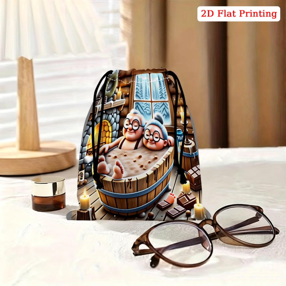 1pc Cartoon Style Drawstring Bag Multicolor 2D Flat Printing Storage Small Pouch For Travel Gym Sports Accessories Organizer Uni
