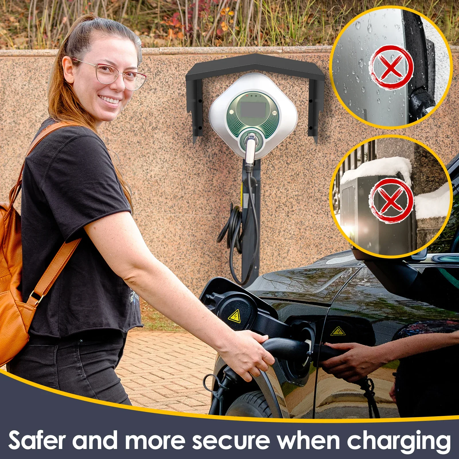 غطاء حماية لشاحن EV معدني، سقف واقٍ لمحطة شحن السيارة الكهربائية الخارجية مع ملحقات التثبيت باللون الأسود