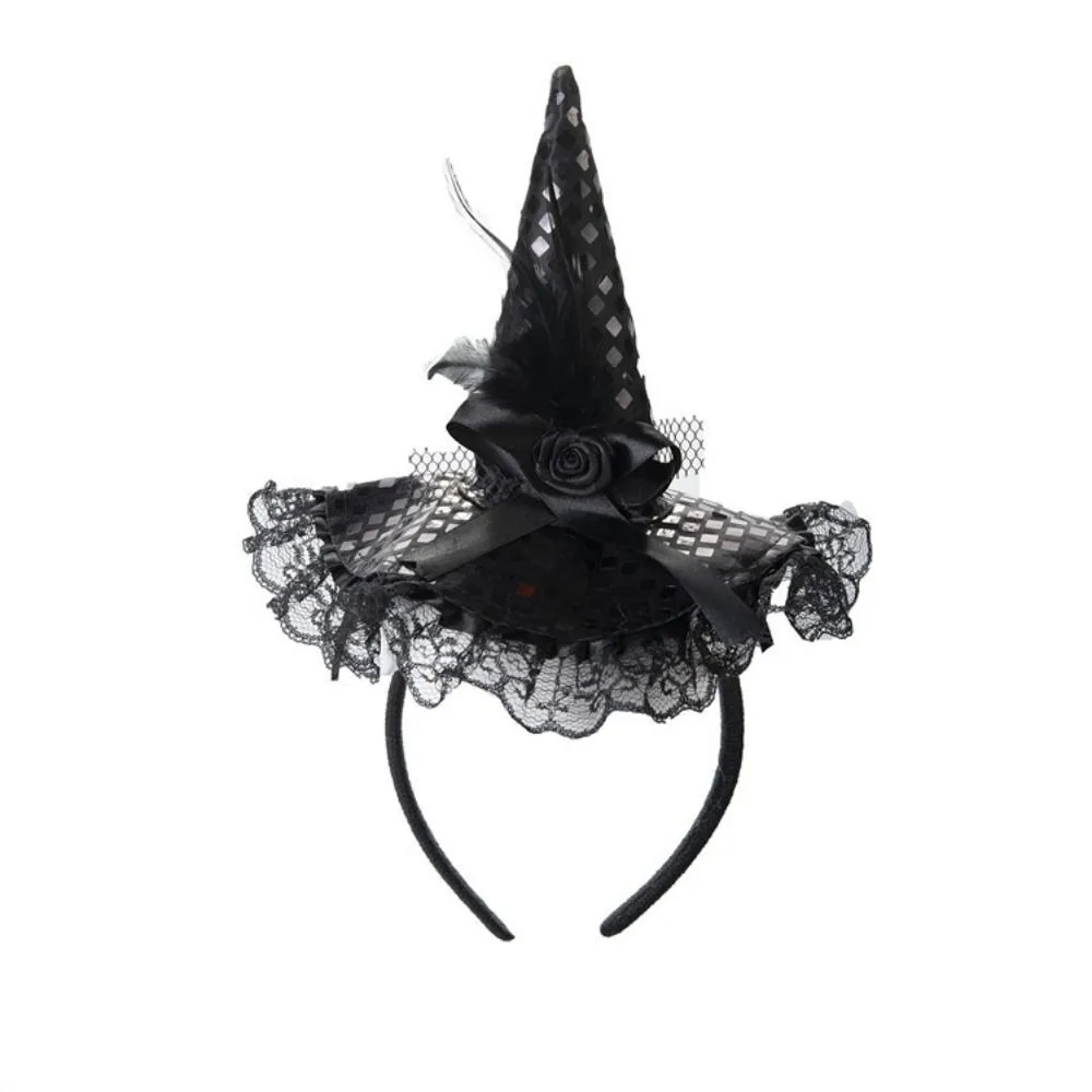 1pc Halloween Fashion Cartoon Witch Hat Cloth Party Decorations Hair Hoop Lace Sequins Headband Halloween Party Hats