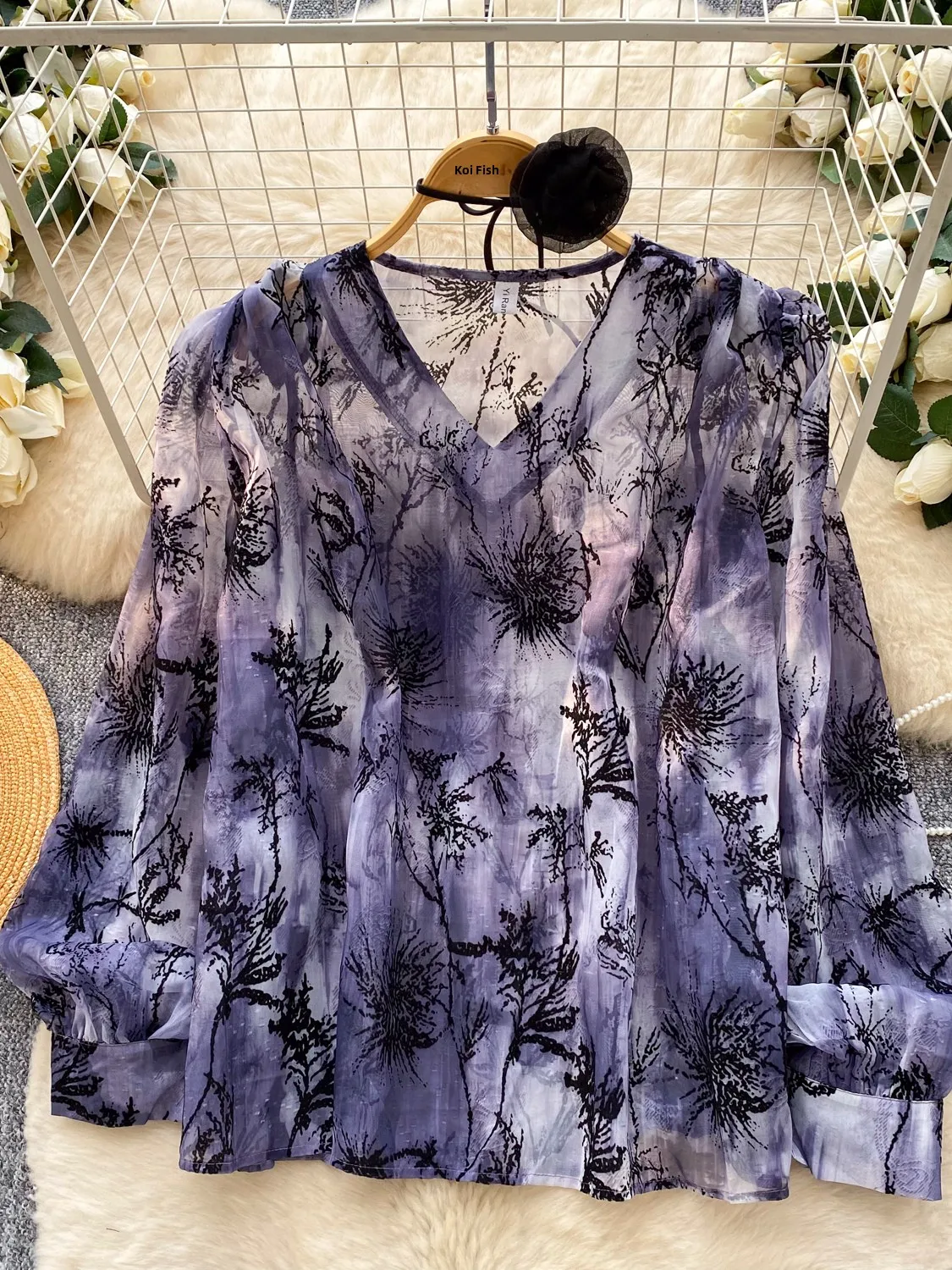 

Soft Wind Floral Print Long Sve Casual irt Women's Early Spring Korean Sle Skin-friendly Breathable Loose Commute Top