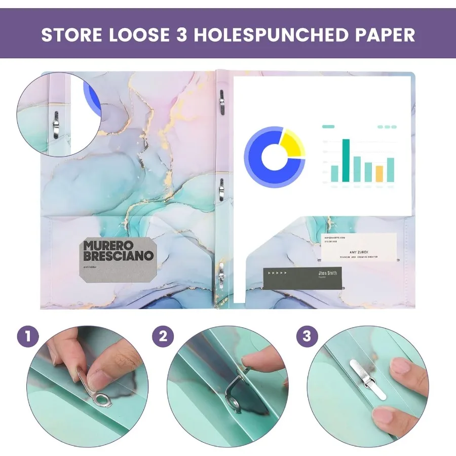 Mappen met potten en tanden 6-pack 2 potten 3 tanden Leuke marmeren stijlmap Plastic mappen voor documenten Terug naar schoolbenodigdheden