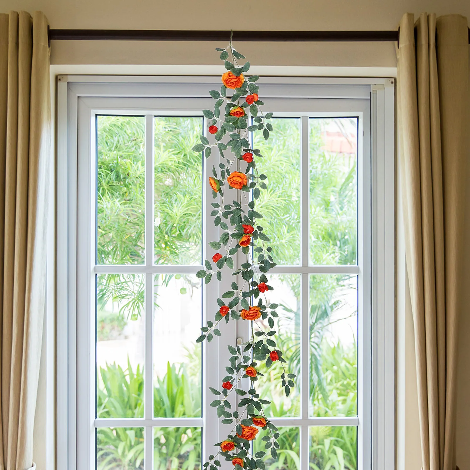 

Lifelike Artificial Rose Vine Garlands Fabric Plastic Flower Wall Decor for Bedroom Mall Staircase Party Event Decoration