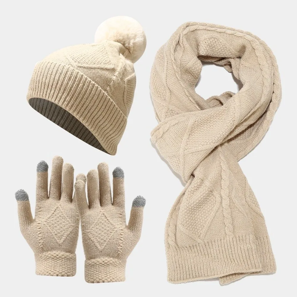 Versatile Elastic Scarf and Hat Set Touch Screen Soft Woolen Hat Acrylic Fibers Warm Cold Proof Gloves Daily