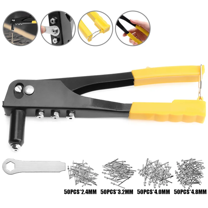 Heavy Duty Riveter Set Pop Rivet Gun Hand Tool Rivet Nut Tool Blind Rivet Pliers Gun 200Pcs Blind Rivetrs Assortment Kit