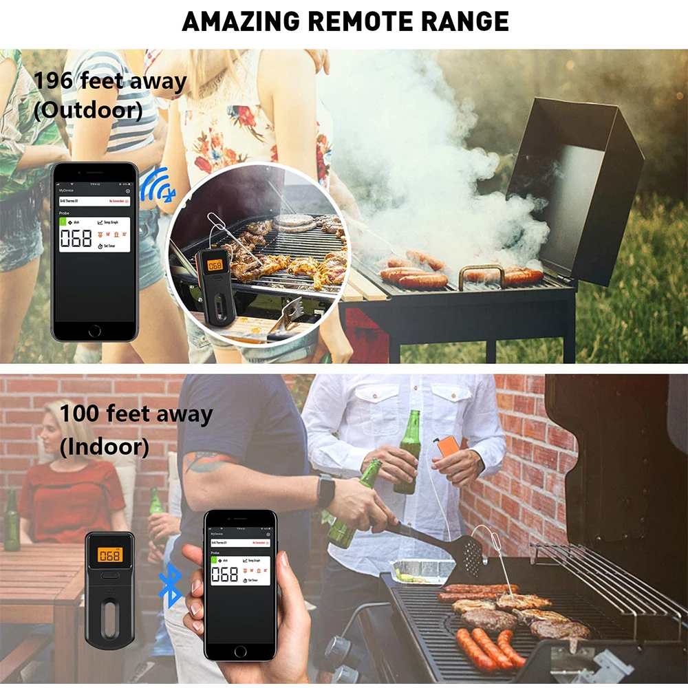 Smart Remote Digital Bluetooth BBQ Grill Cooking Food Wireless Meat Thermometer For Barbecue Oven Kitchen With Long Probe