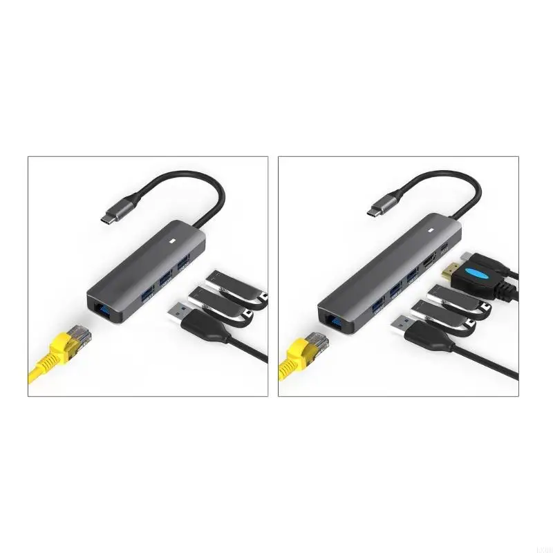 

LX0B Blueendless Upgrade Type C Hub 4K-HDMI-Compatible 1000M LAN USB3.0 5Gbps Type-C