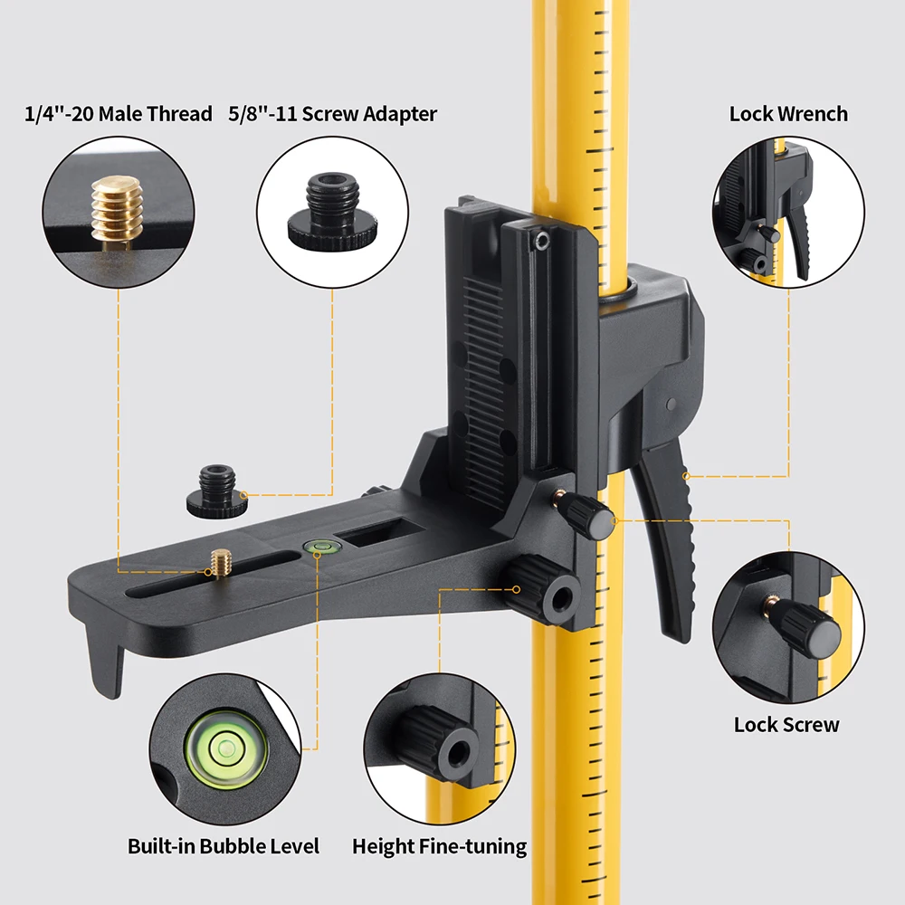 FIRECORE 3.7M Laser Telescoping Pole 5/8 and 1/4 Interface Extend Ceiling Rod Bracket + Hollow Tripod