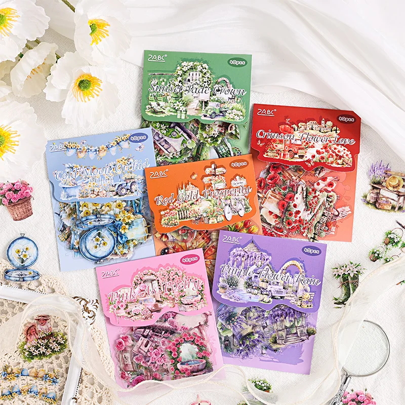 40 pcs Dream Flowers Plant PET Stickers pack DIY Scrapbooking Planner Collage Stationery Aesthetics Decor Flower Stickers