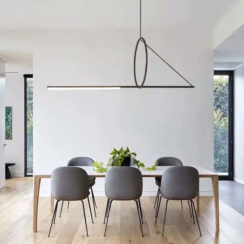 

Northern Europe Minimalist Black Iron Line Strip Hanging Lamp LED Restaurant BedRoom Study Living Room Bar Ceiling Pendant Light