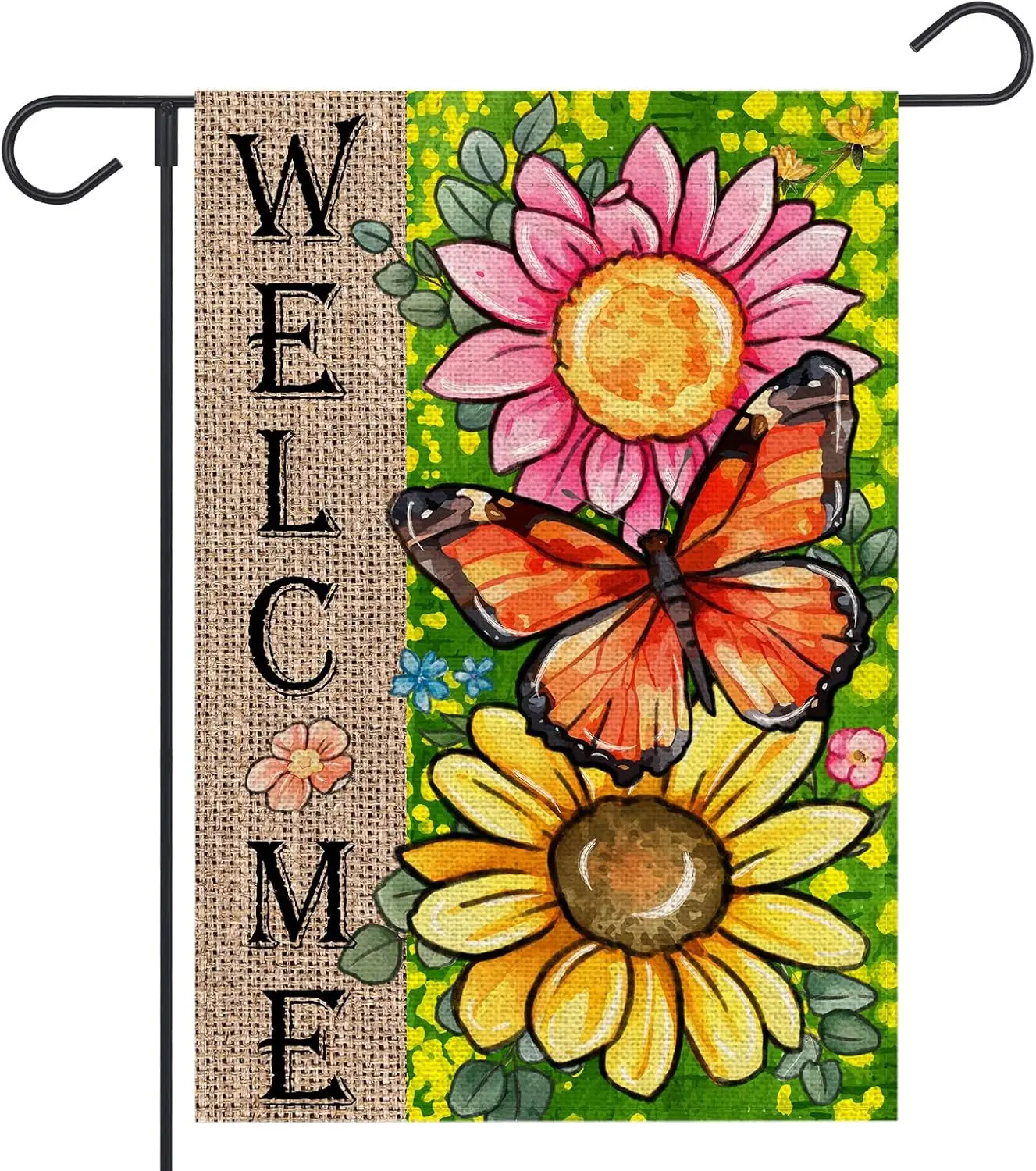 Spring Garden Flag 12x18 Inch Double Sided Watercolor Flowers Daisy Butterfly Outside Welcome Summer Seasonal Yard Flag Pati ZZM