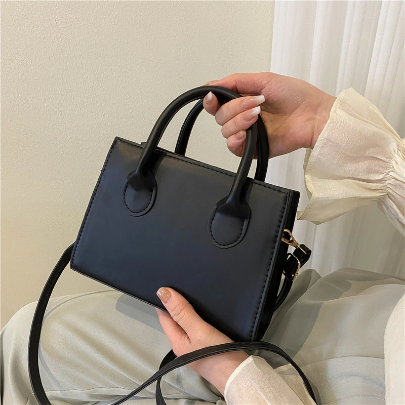 Minimalist Black Small Square Bag, All-Match Top Handle Purse, Classic Shoulder Bag For Work.