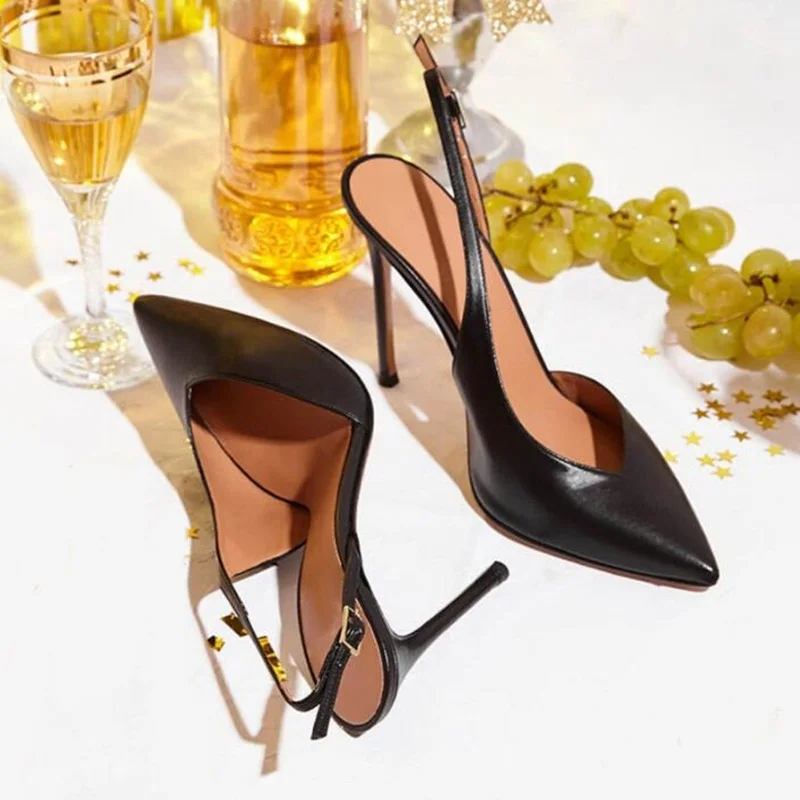 

V Cut Pointed Toe Women High Heel Pumps Black White Beige Matte Leather Slingback Shoes 12CM 10CM 8CM Big Size 46