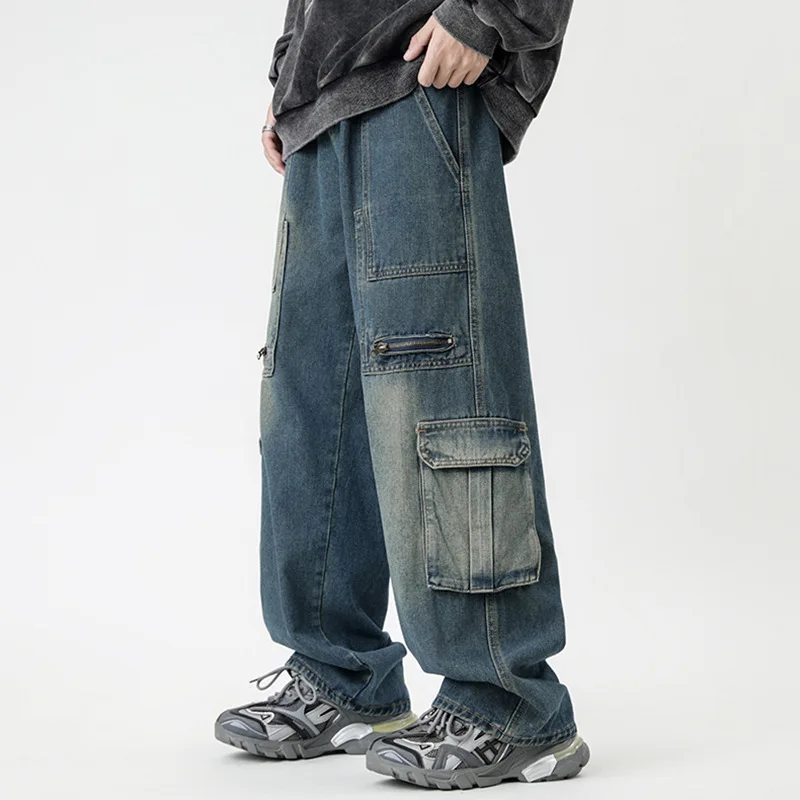 Fashion Men's Tide Jeans Casual Straight Denim Pants Men Baggy Trousers Inelasticity Loose Hip Hop Bottoms PLus Size XXL