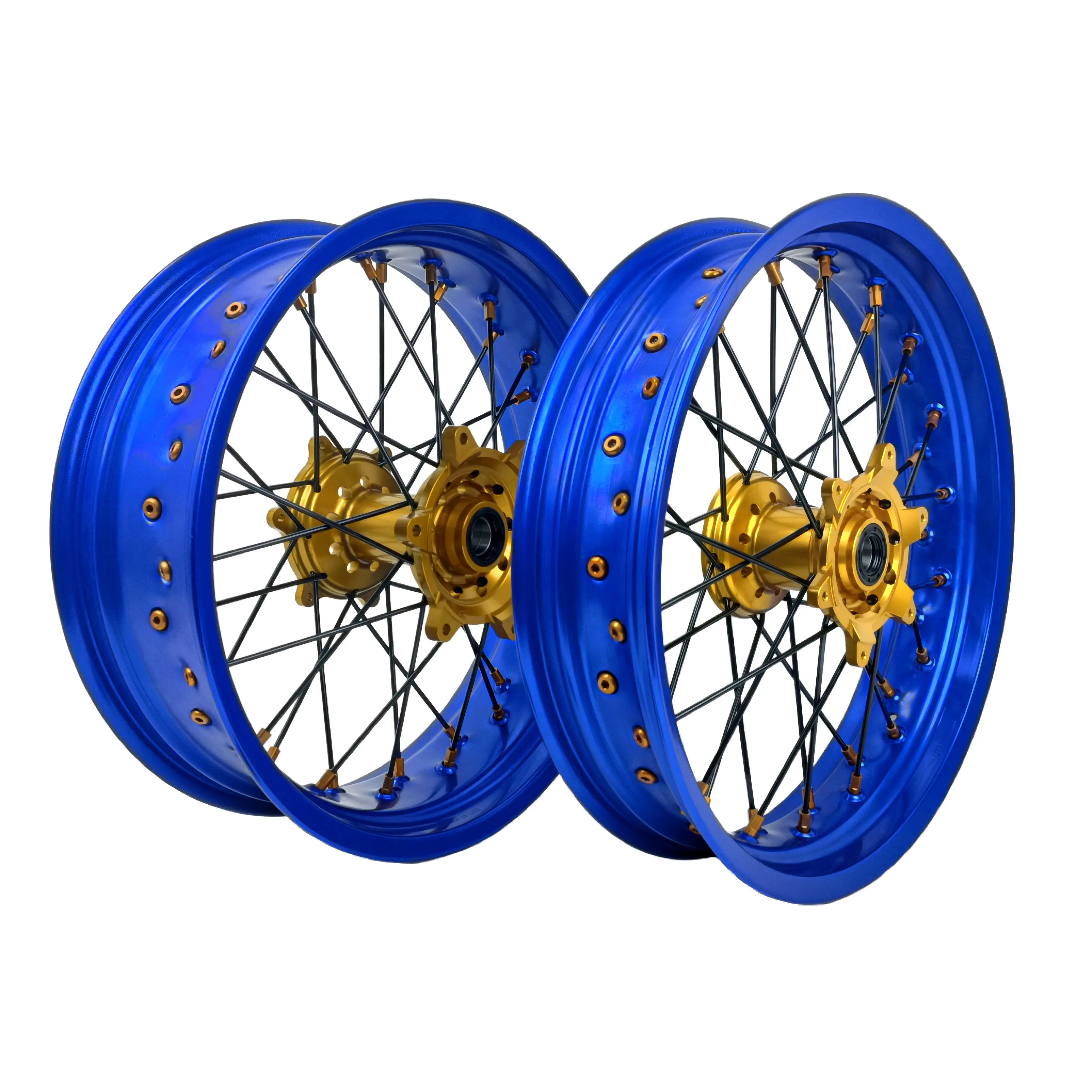 Fit EXC SXF 2003-2023 16/17 Wheel Set Blue Rims Orange Hubs Supermoto Off Road Wheels