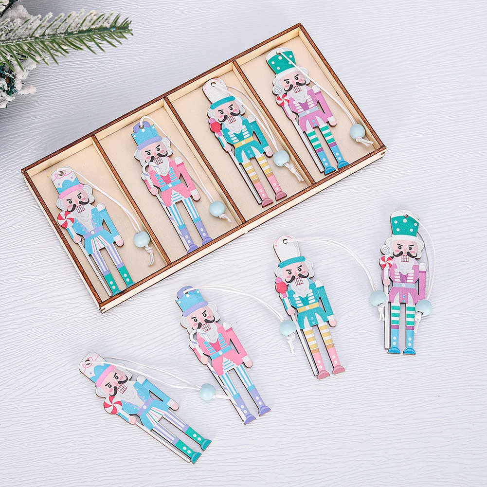 8Pcs Cute Pink Wooden Christmas Nutcracker Pendants 2024 Christmas Tree Ornaments Navidad Natal Xmas Decorations New Year 2025