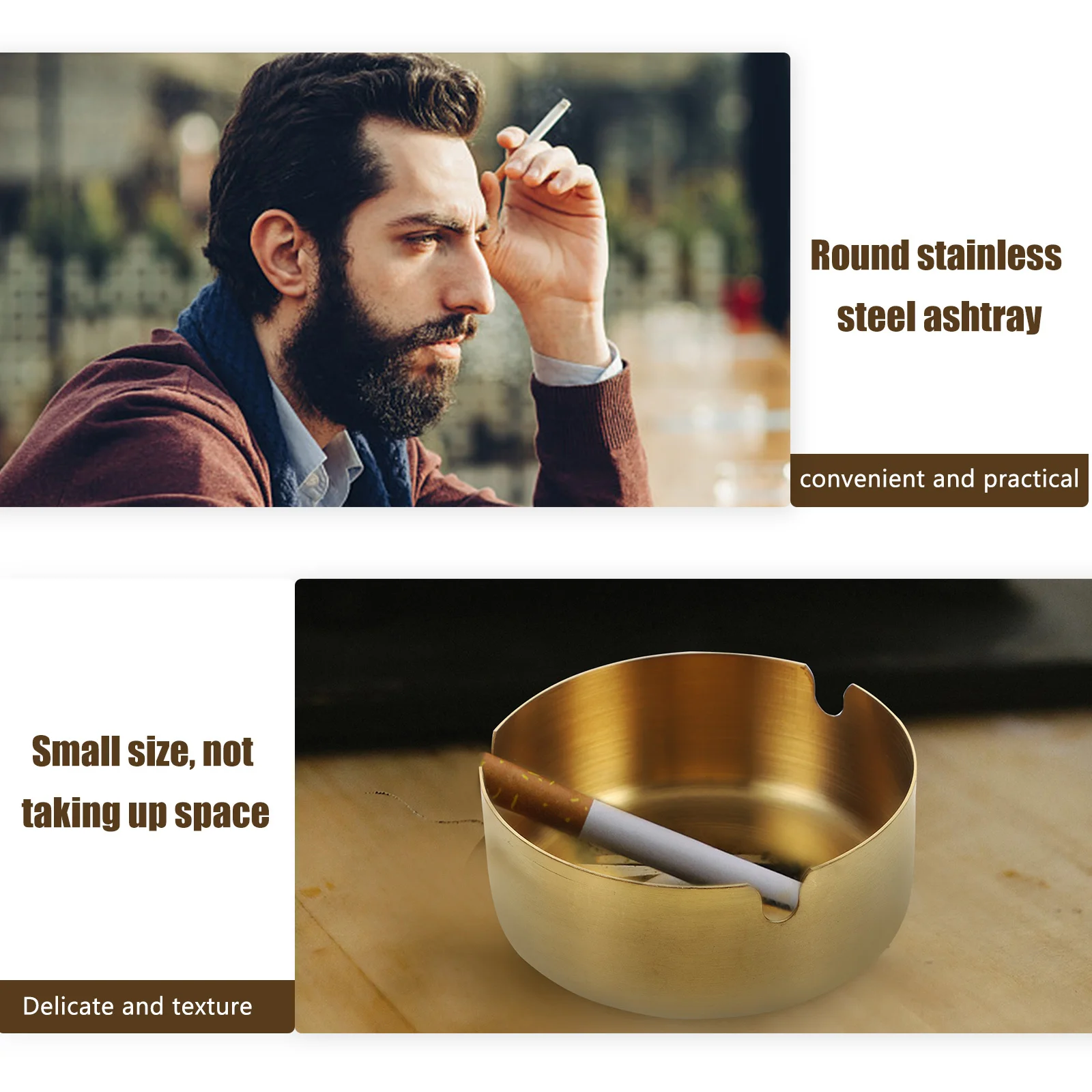 

2pcs Stainless Steel Ashtray Rounded Small Indoor Use For Home Desktop Decorative Metal Cigarette Butt Container Simple Style