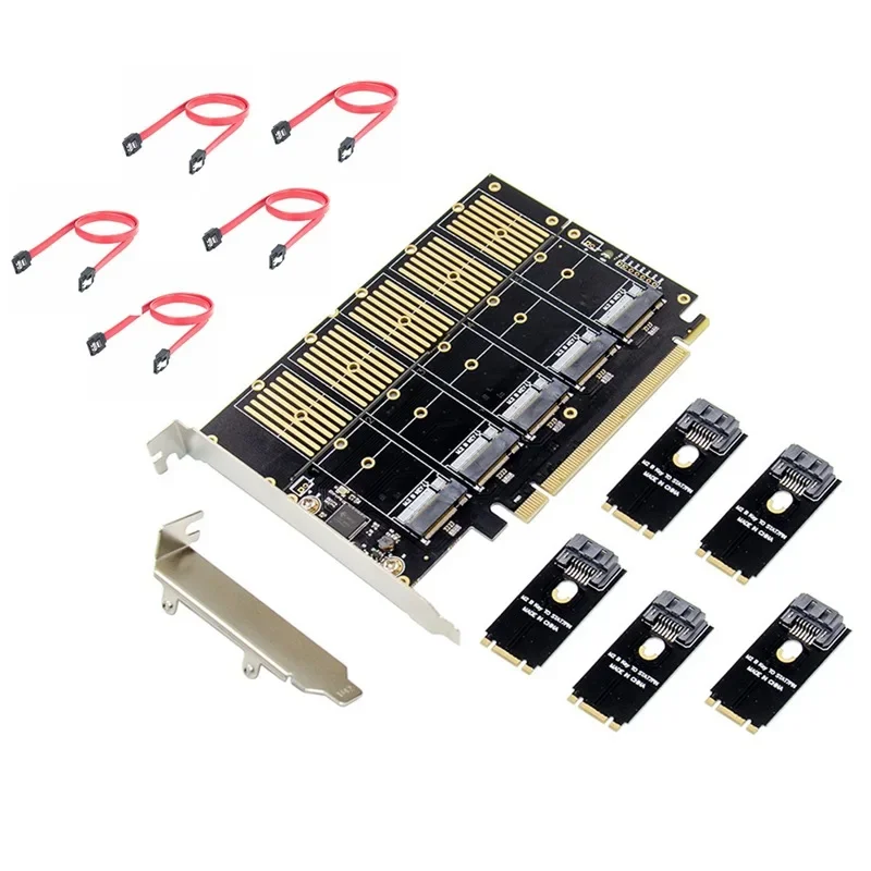 

PCIE 3.0 x16 5-port M2 B KEY SATA 3.0 expansion card NGFF hard disk conversion JMB585