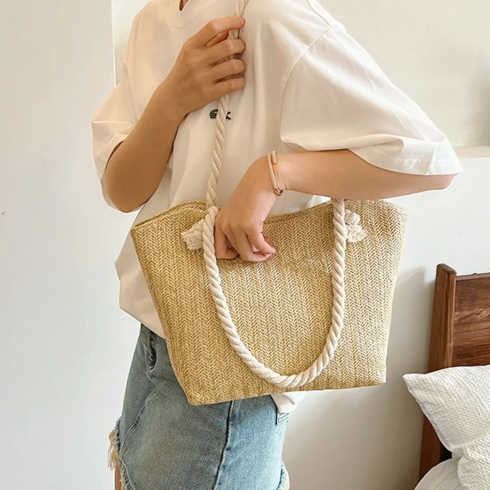 Neue Sommer-Strandtasche mit Großer Kapazität, Raffia Boho Schultertasche, Henkeltasche für Damen – Detail 13