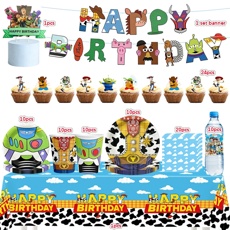 Geburtstagsparty-Dekorationsset Einweg-Tischgeschirr Teller Becher Tischdecke Ballon Geschenktüte Babyparty Kinder 1.-9. Geburtstag Partyzubehör