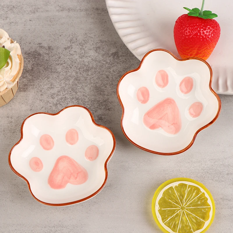 Cute Cat\'s Paw Taste Dish Creative Cat Ceramic Tableware Cartoon Dessert Plate Soy Fruit Sauce Seasoning Bowl Dip Dishes Bowl