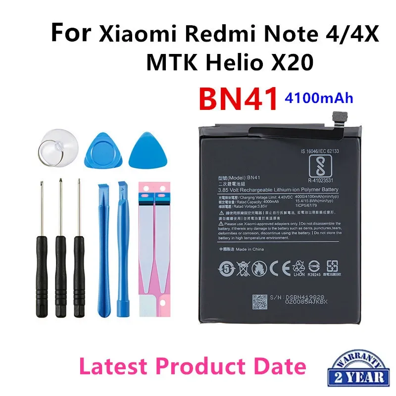 

100% Orginal BN41 4100mAh Battery For Xiaomi Redmi Hongmi Note 4 / Redmi Note 4X Batteries +Tools