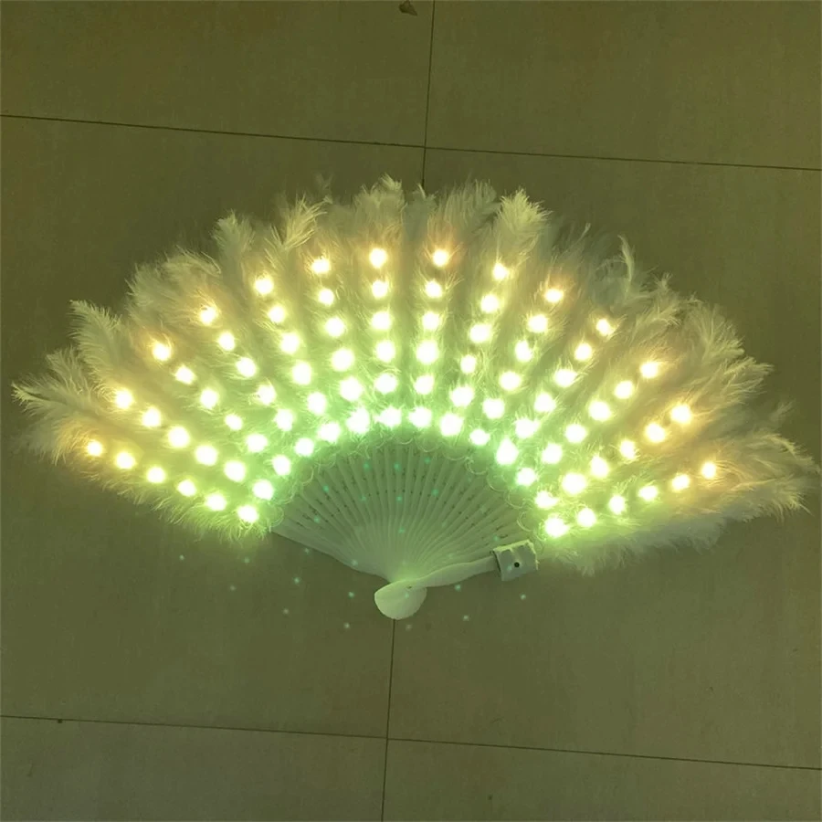 LED Glowing Fan RGB Changeable Feather Folding Fan Dancing Light Night Fluorescent Bar Led Fan Lamp For Nightclub Party Wedding