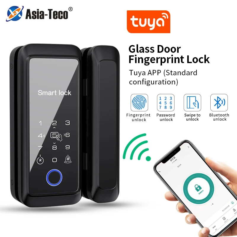 

Tuya APP Smart Glass Door Biometric Fingerprint Lock Bluetooth Electronic Control Door lock 13.56Mhz RFID C2-tuya