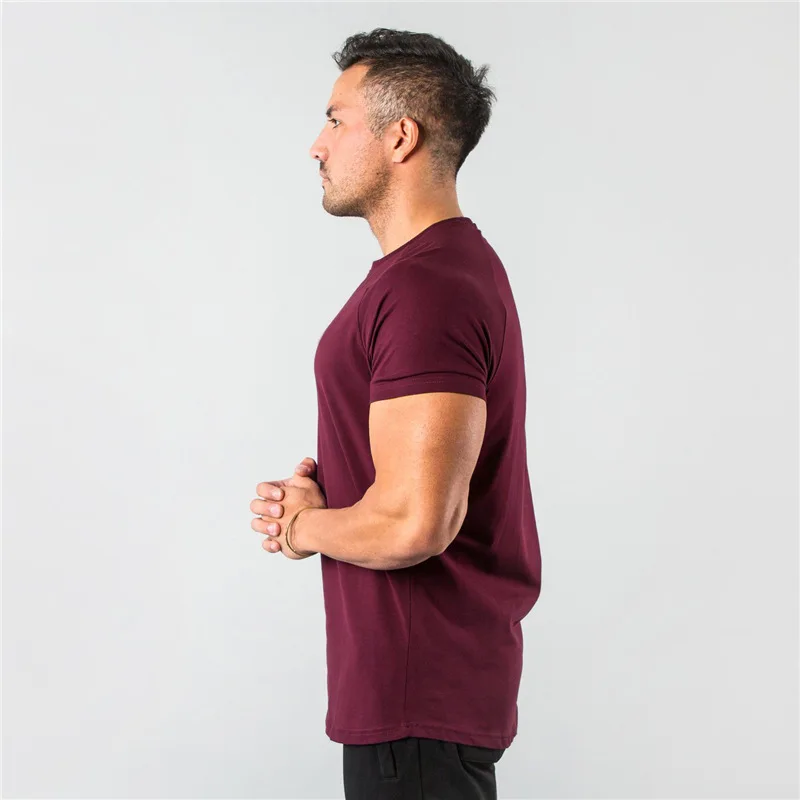 2024 New Workout Solid Cotton Short Sleeve T-Shirt Men Gym Clothing Fashion Tees Sports Bodybuilding Fitness T Shirt