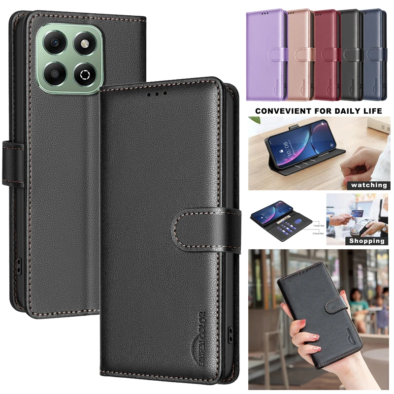 

Wallet Flip Anti-theft Case For Huawei Honor X6B JDY-LX1 JDY-LX2 6.56" HonorX6B 2024 Leather Cover RFID Blocking Protective Bags