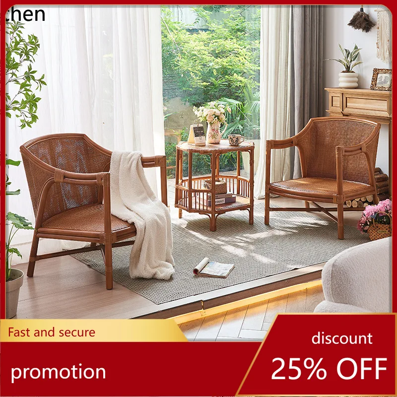 HXL Rattan Chair Three-Piece Set Agate Rattan Sofa Chair Homestay Floral Cushion Chair