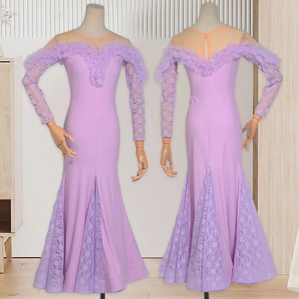 

2024 Waltz Dress Small Fish Bones Ballroom Dresses Competition Spring and Summer New Styles Purple and Blue Large Skirt Chiffon
