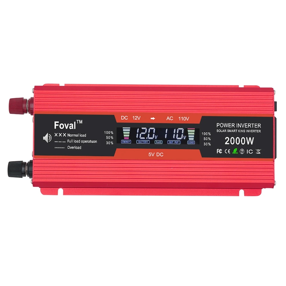 

Dual Output Socket DC 12 Volt AC 110V Inverter 2000W Modified Sine Wave Power Supply Converter USB Adapter With LCD Display