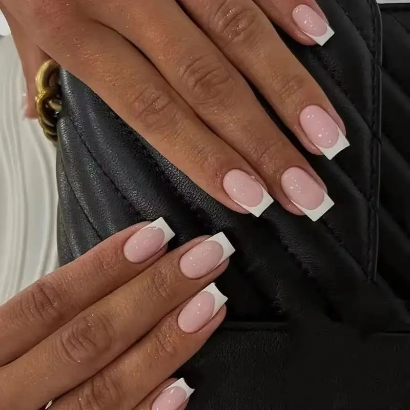 

French Hipster Simple White Summer White Edge Long Square Fake Nails Art False Nails Charms Press on Nails Makeup Manicure Tools