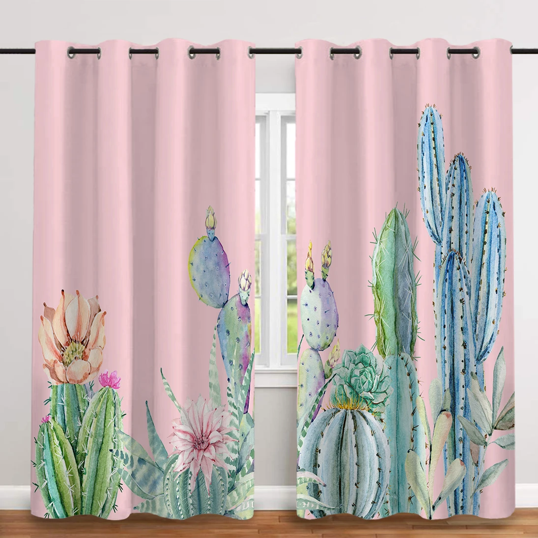 

2 Pcs/set Cactus Digital Printing Thickened Cloth Curtain Nordic Window Blackout Curtains for Bedroom and Living Room