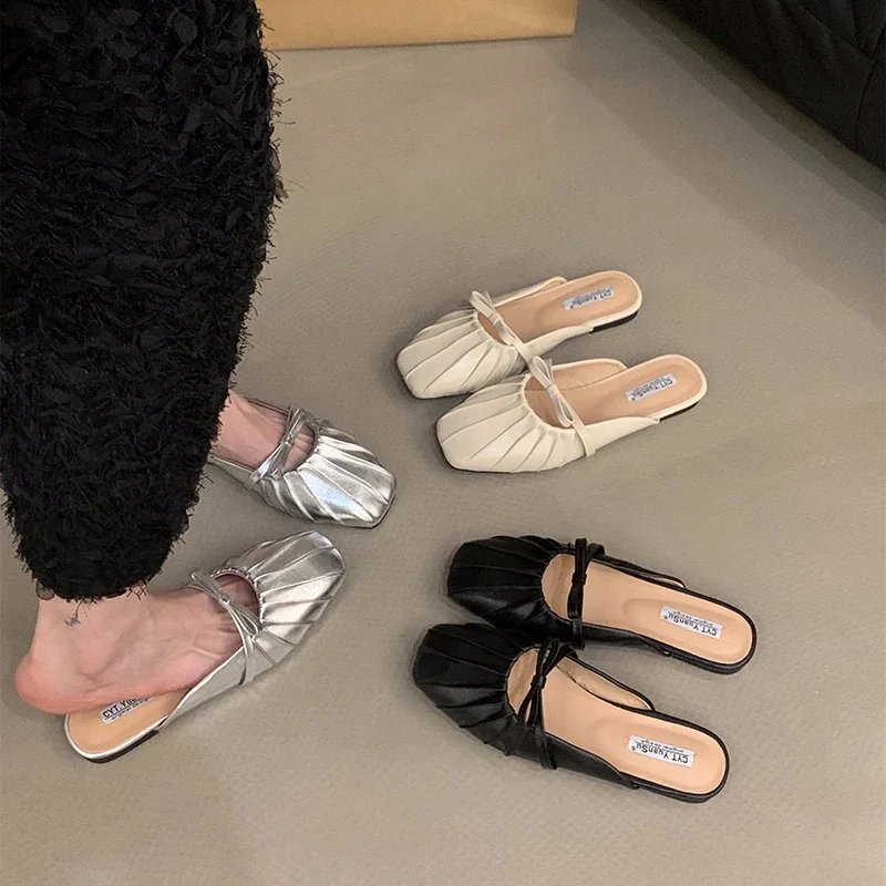 Luxury Designer Summers Women Mules Slippers Fashion Elegant Shallow Cover Toe Slides Shoes Ladies Casaul Flats Sandalias