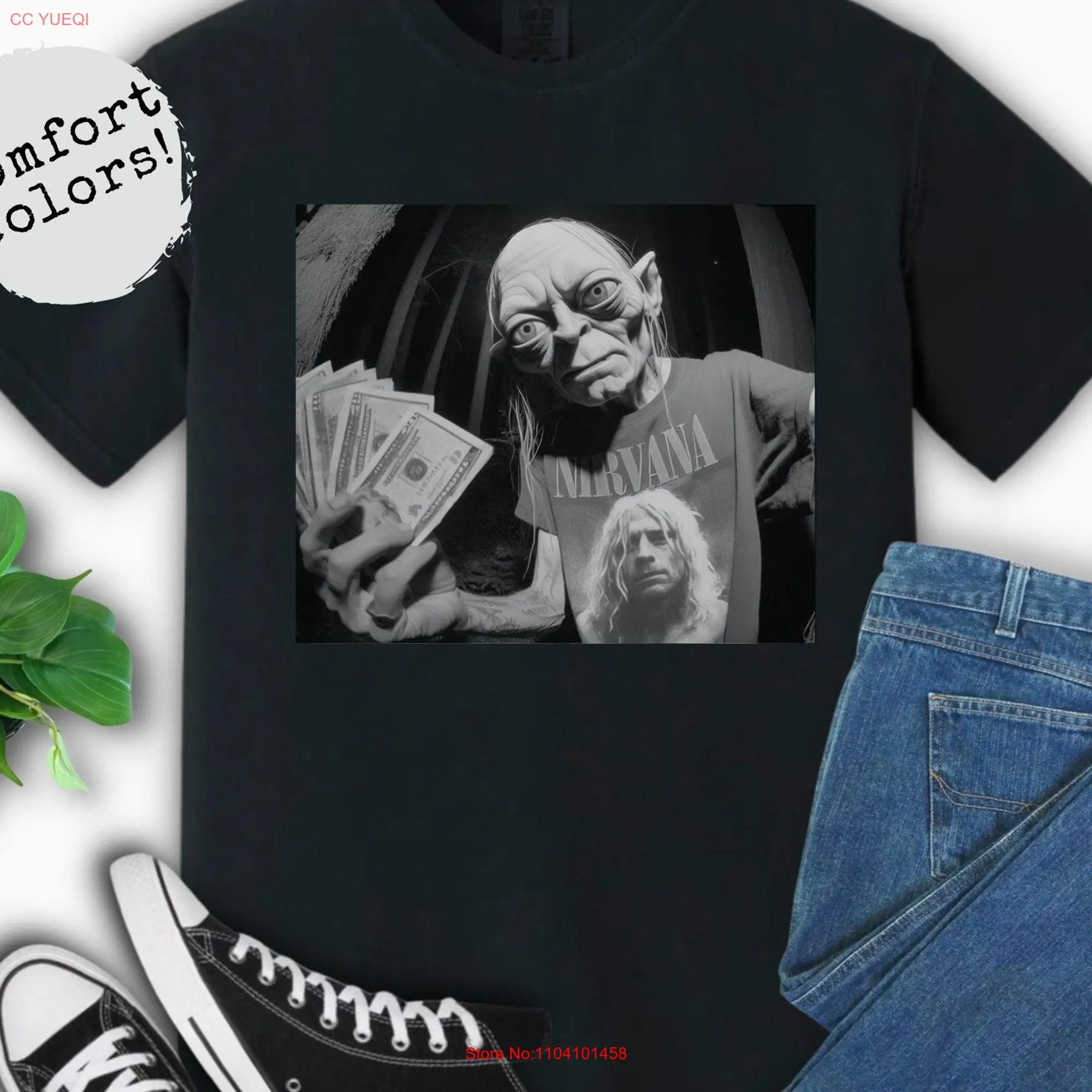 Goblin With Cash Wearing 90s Band T Shirt Middle Earth Tolkien Book Christmas Birthday Vintage AI Trail Cam Comfort Colors