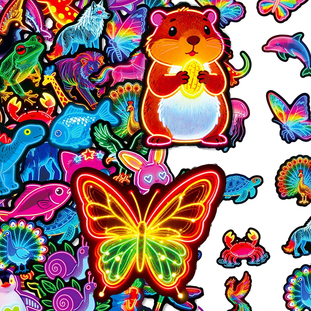 10/30/56pcs Funny Cartoon Neon Animals Stckers Creative Graffiti Sticker DIY Skateboard Phone Diary Bike Cute Decoration Decals