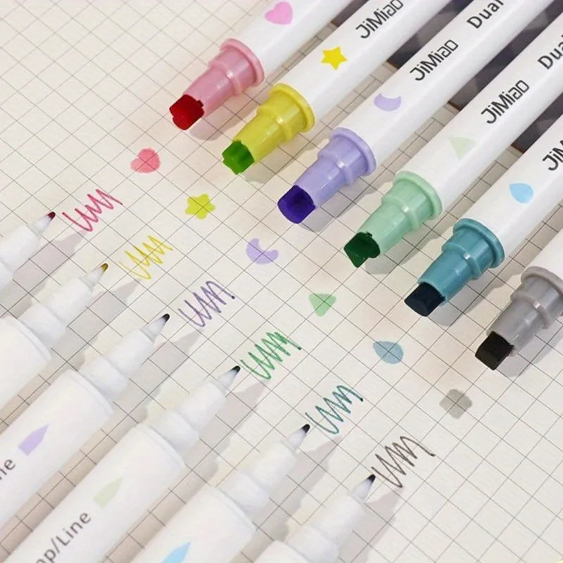 6 Farben/Set Kawaii Doppelkopf-Stern-Textmarker Bonbonfarben Stempelstift für Scrapbook Tagebuch Schreibwaren