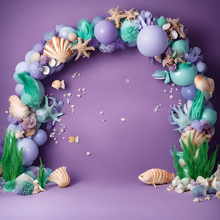 Mehofond Photography Background Under The Sea Mermaid Shell Kids Birthday Party Cake Smash Portrait Decor Backdrop Photo Studio